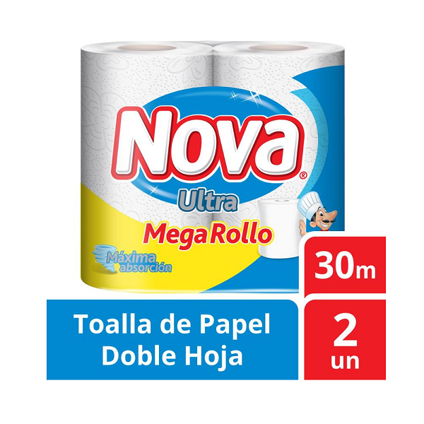 Pack 2 Toalla De Papel Nova Ultra Mega Rollo 2 Un 30 Mt 